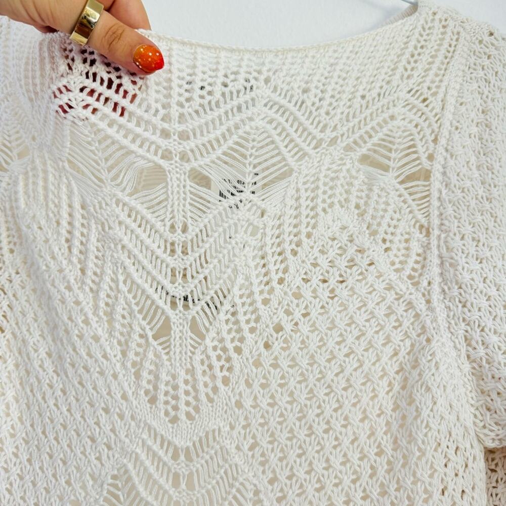 NEW ABERCROMBIE White Crochet Lace Cutout Long Sleeve Lace Mini Sweater Dress L - Picture 11 of 16